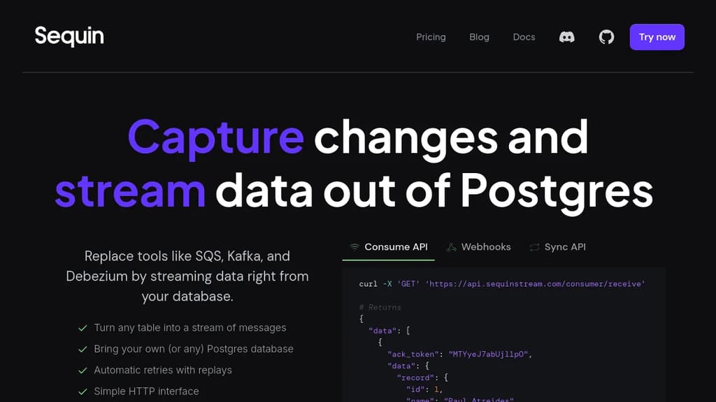 Screenshot of Sequin website