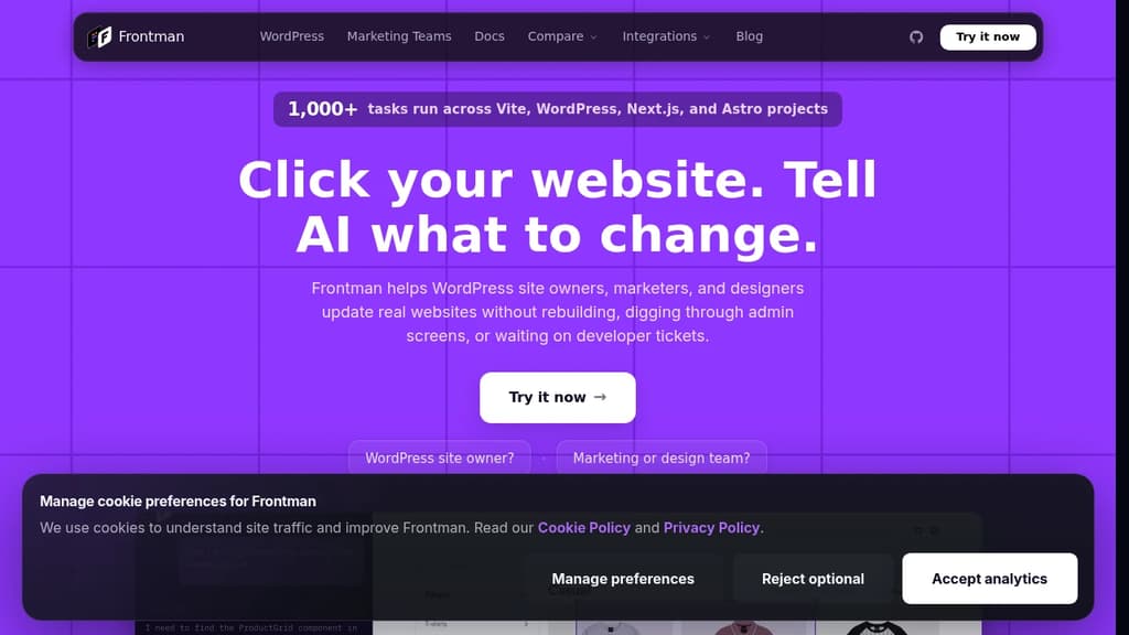 Screenshot of Frontman website