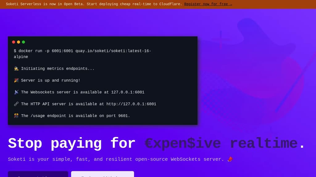Screenshot of Soketi website