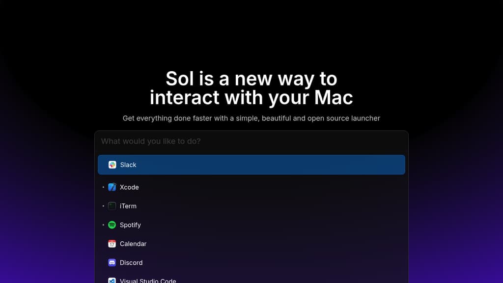 Screenshot of Sol website