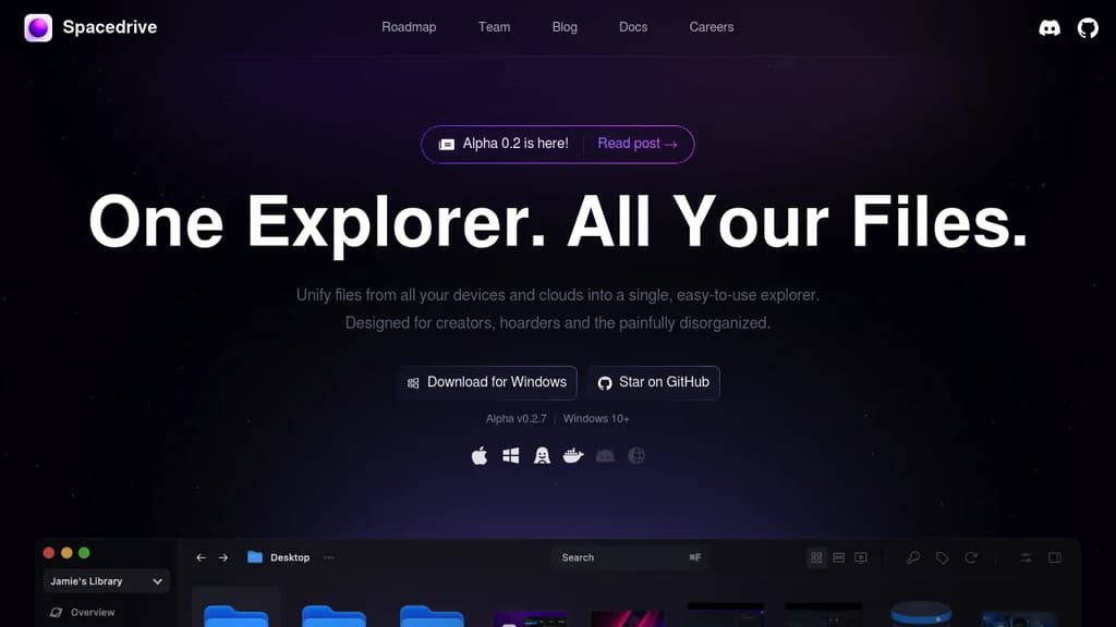 Screenshot of Spacedrive website