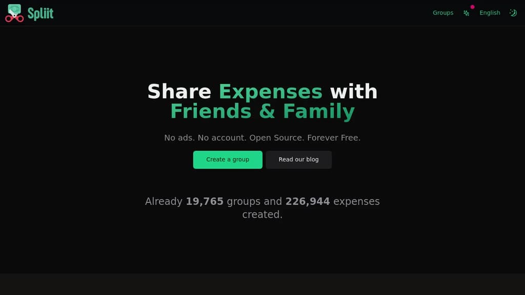 Screenshot of Spliit website