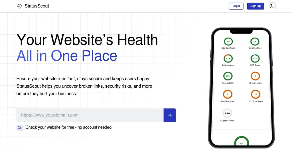 Screenshot of StatusScout website