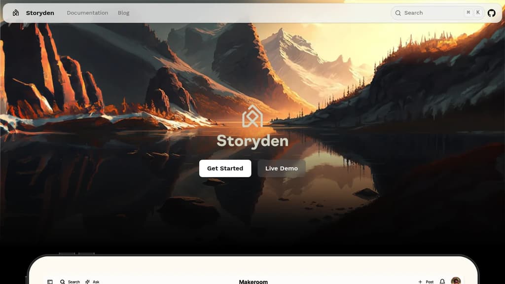 Screenshot of Storyden website