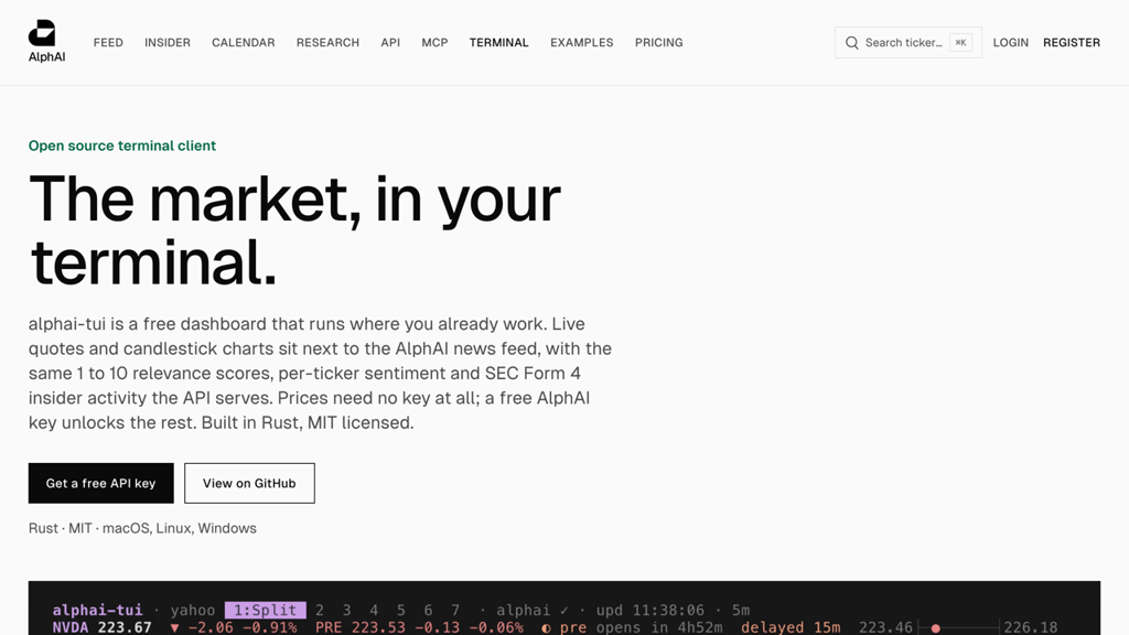 Screenshot of alphai-tui website