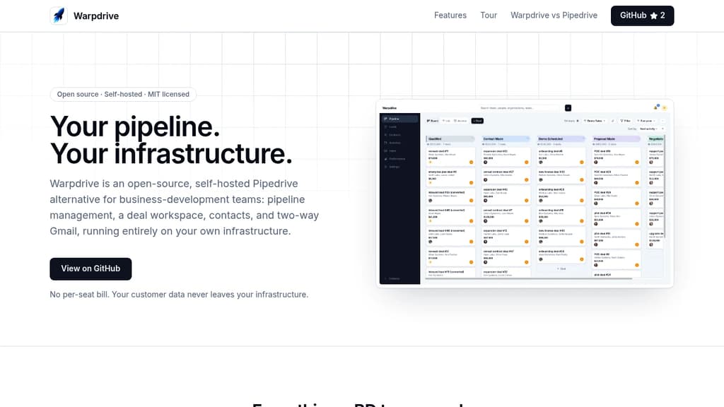 Screenshot of Warpdrive website