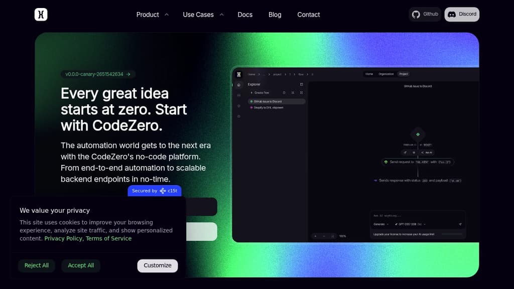 Screenshot of CodeZero website