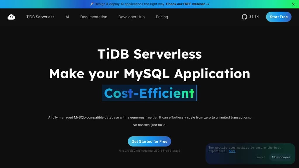 Screenshot of TiDB website