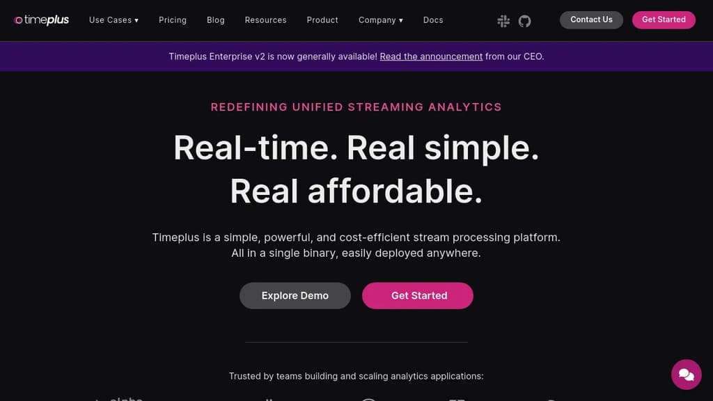 Screenshot of Timeplus website