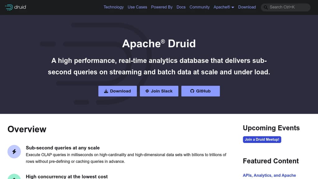 Screenshot of Apache Druid website