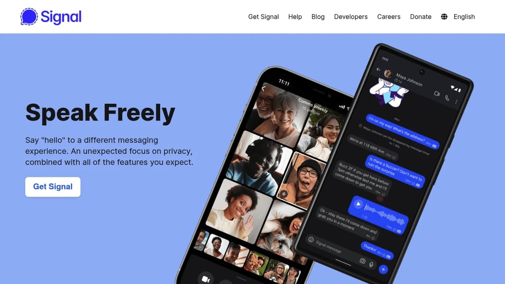 Screenshot of Signal website