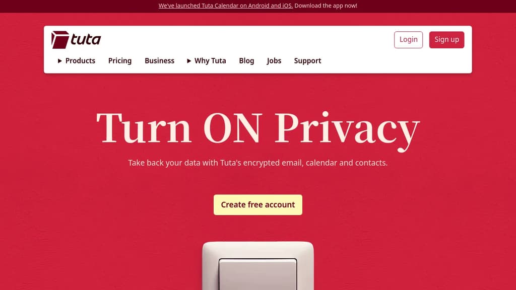 Screenshot of Tuta website