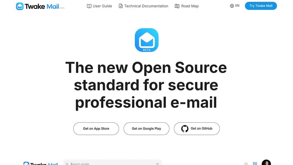 Screenshot of Twake Mail website