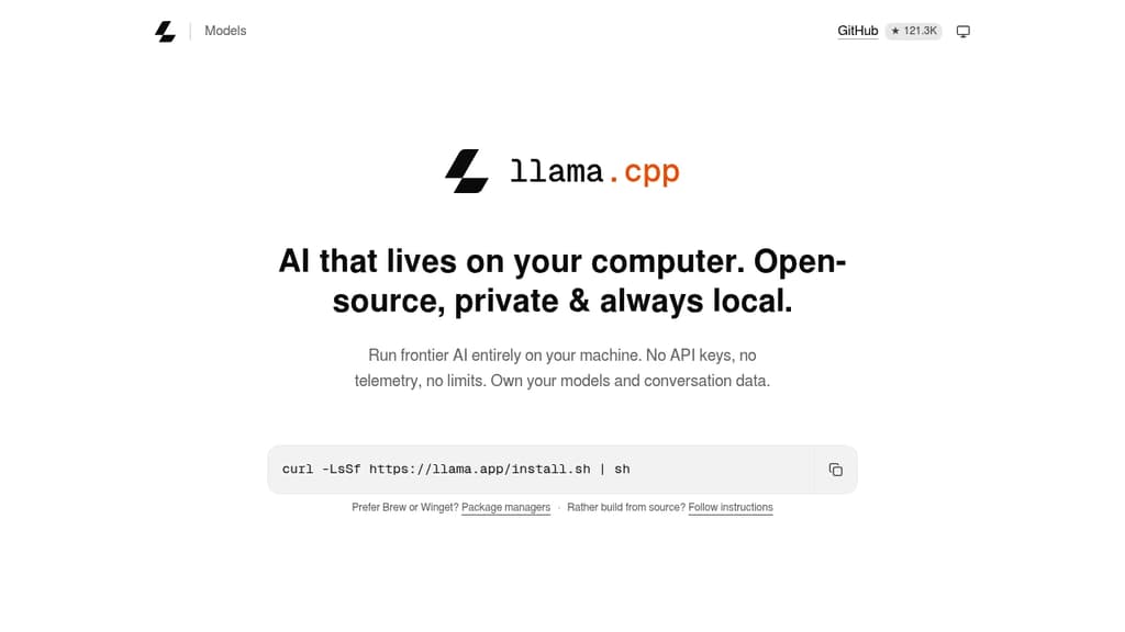 Screenshot of llama.cpp website