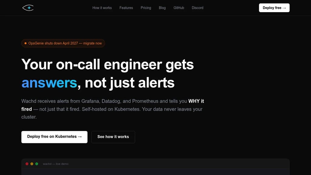 Screenshot of Wachd website
