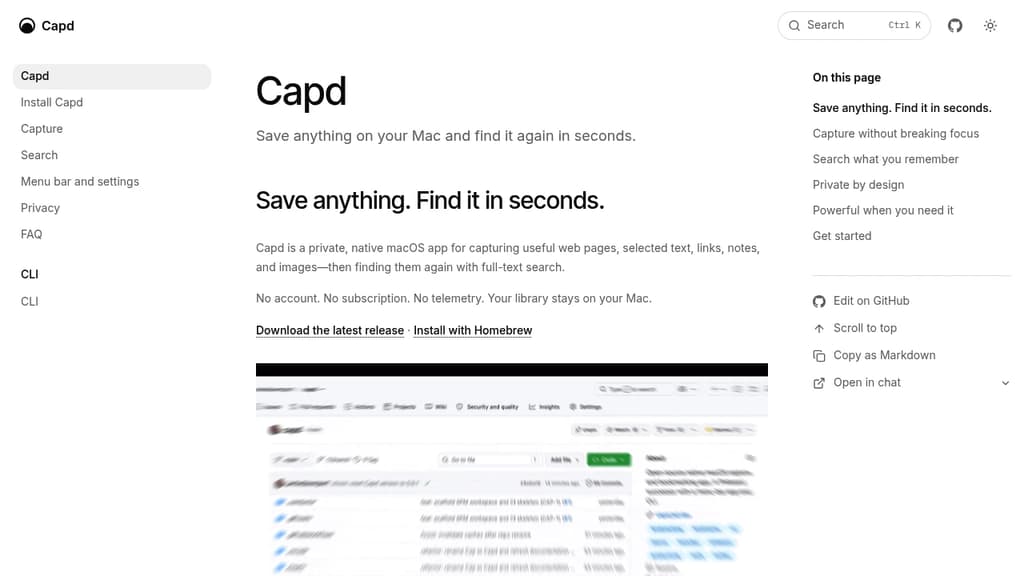 Screenshot of Capd website