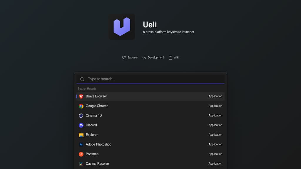 Screenshot of Ueli website