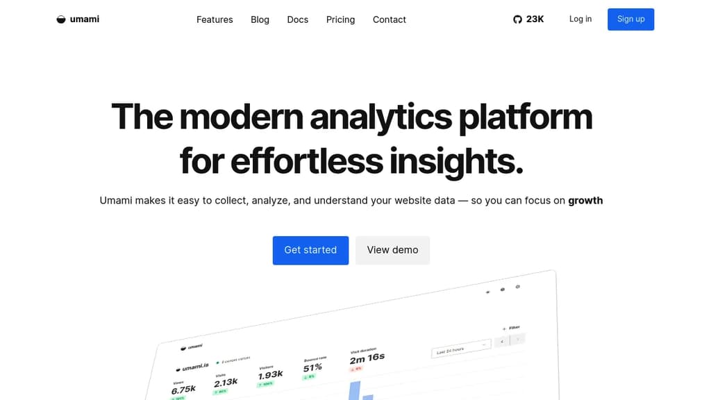 Screenshot of Umami website