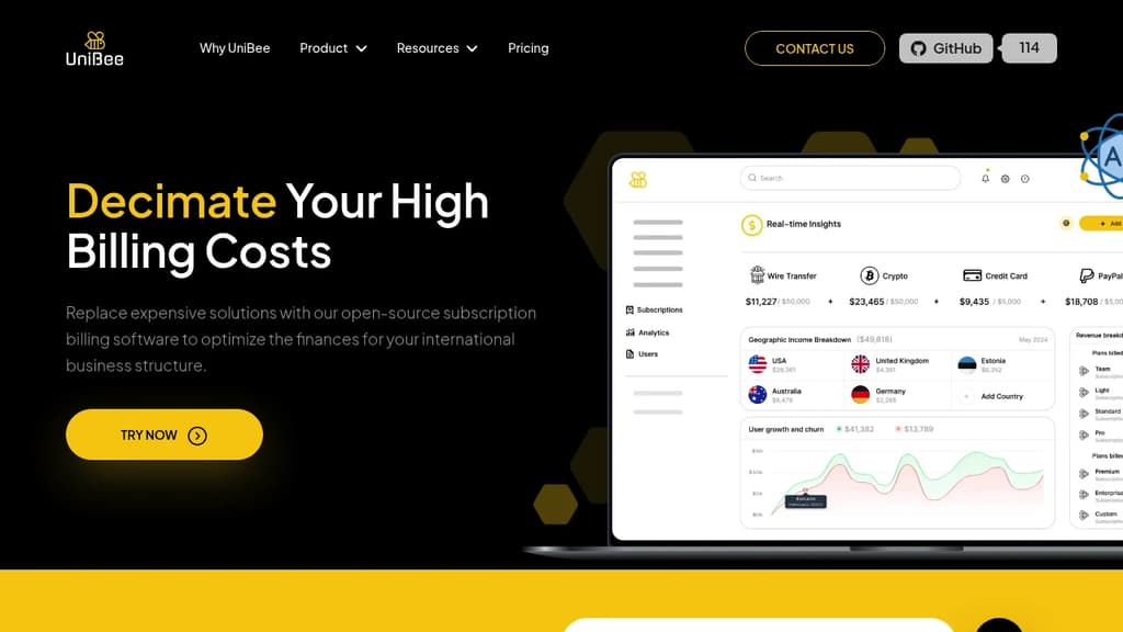 Screenshot of UniBee website