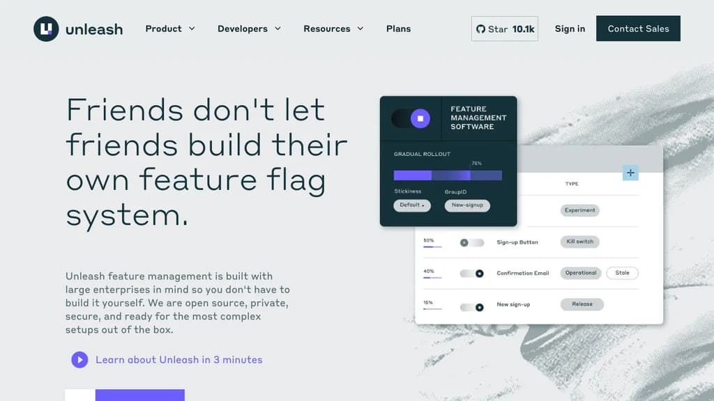 Screenshot of Unleash website