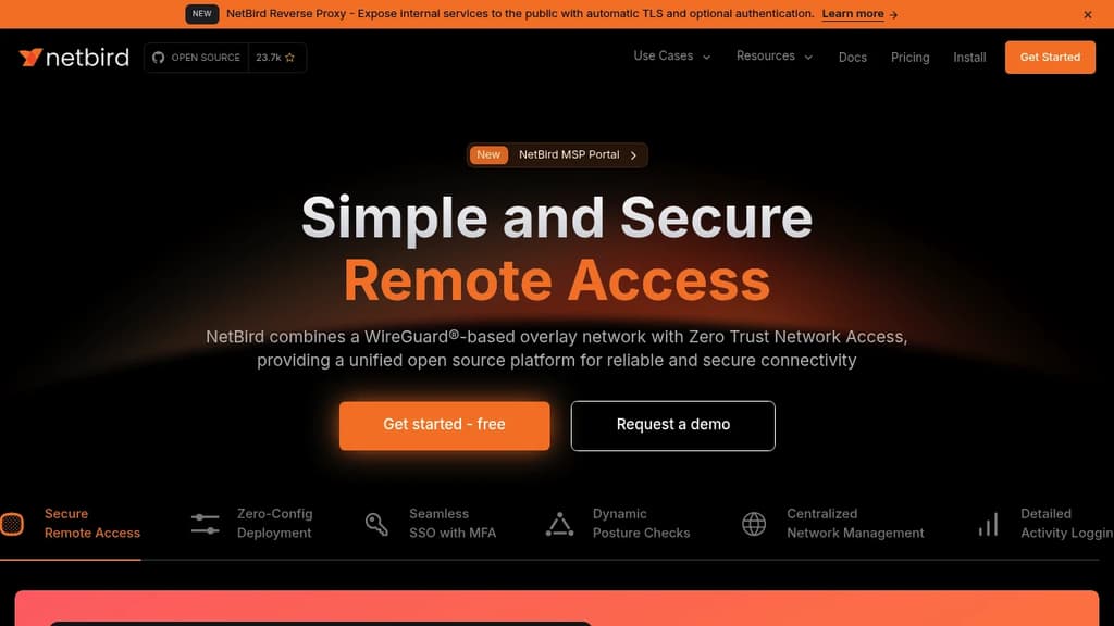 Screenshot of Netbird website