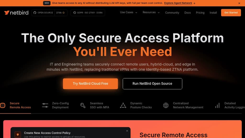 Screenshot of Netbird website