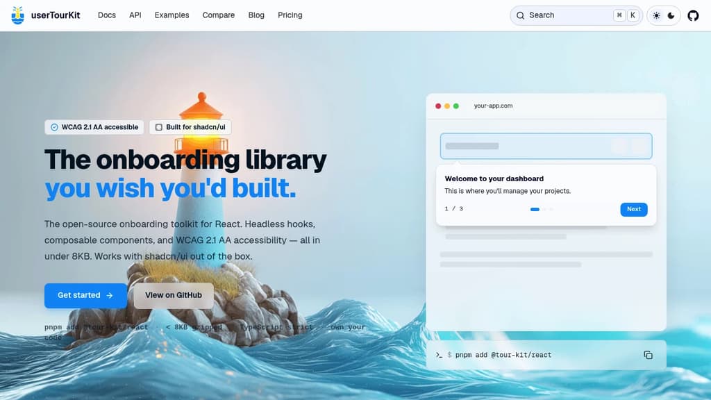 Screenshot of UserTourKit website