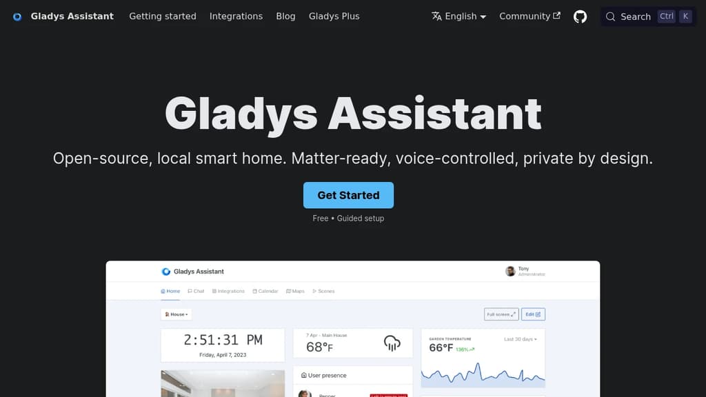 Screenshot of Gladys Assistant website