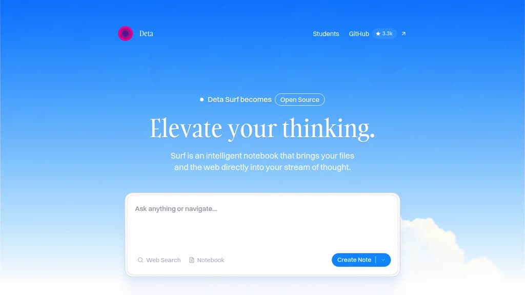 Screenshot of Deta Surf website
