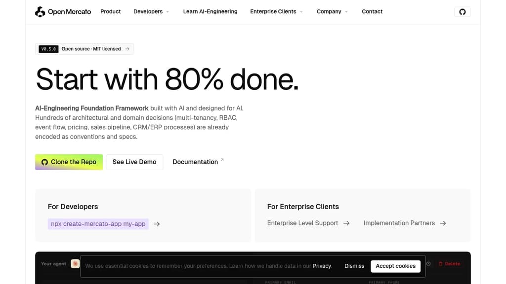 Screenshot of Open Mercato website