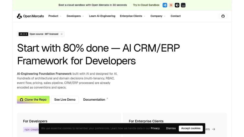 Screenshot of Open Mercato website