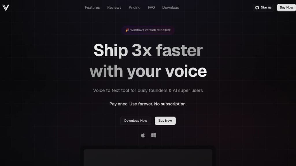 Screenshot of VoiceTypr website