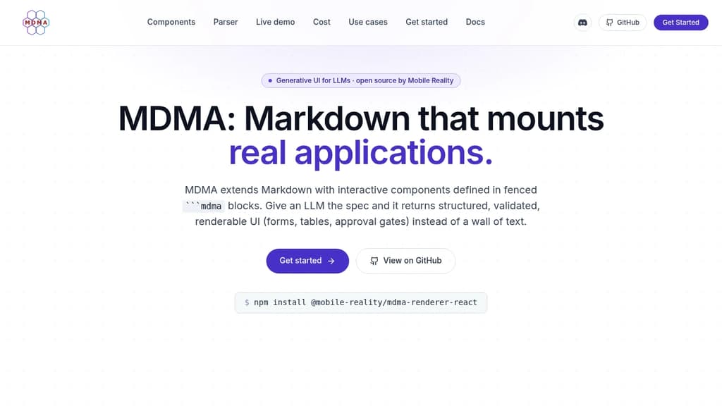 Screenshot of MDMA website