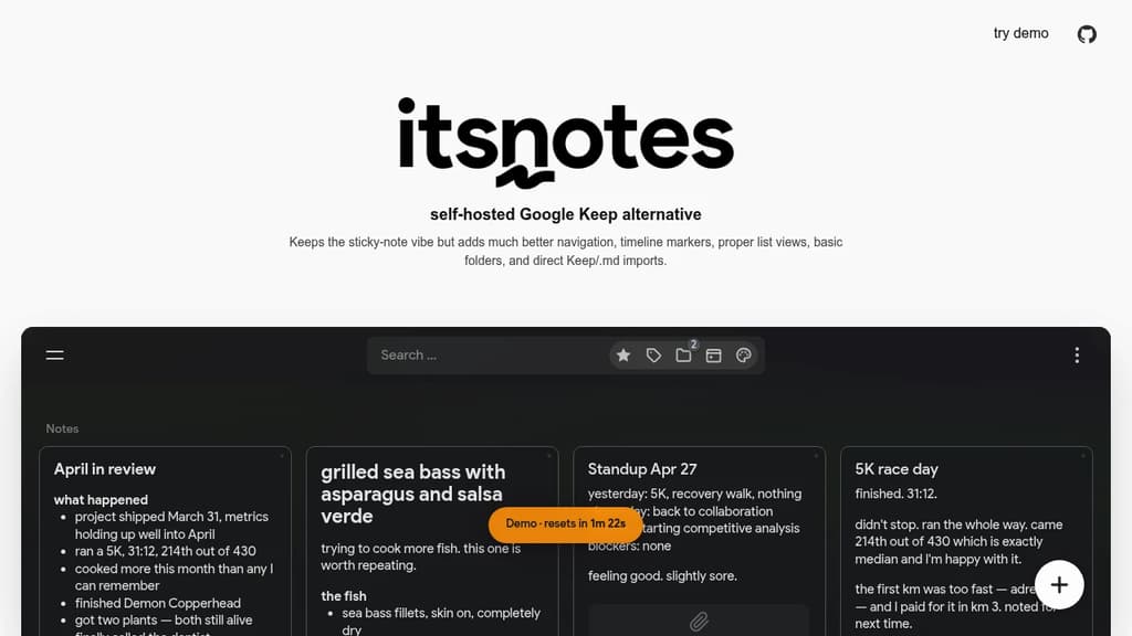 Screenshot of itsnotes website