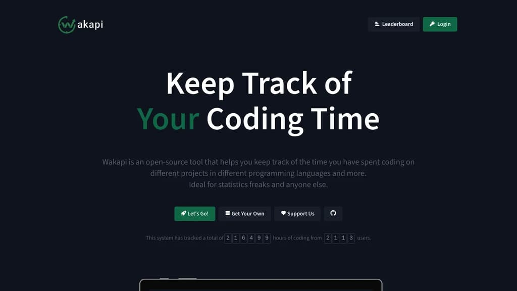 Screenshot of Wakapi website