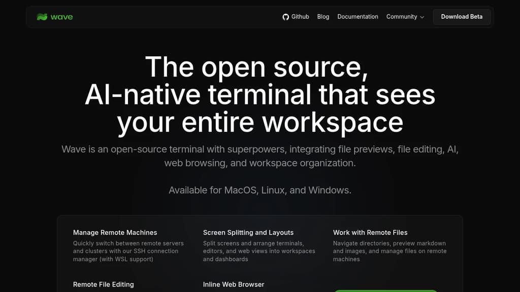 Screenshot of WaveTerm website
