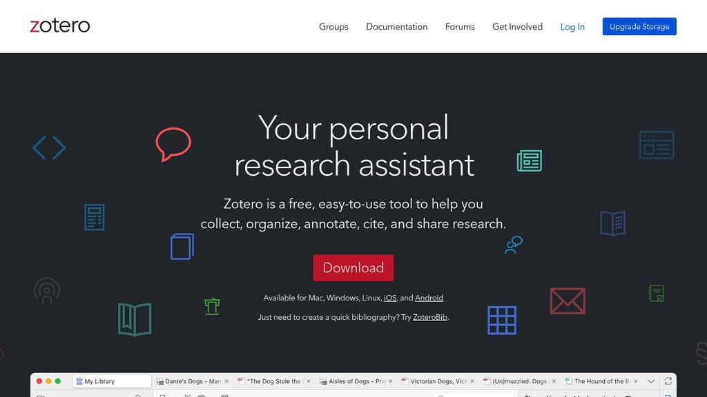 Screenshot of Zotero website