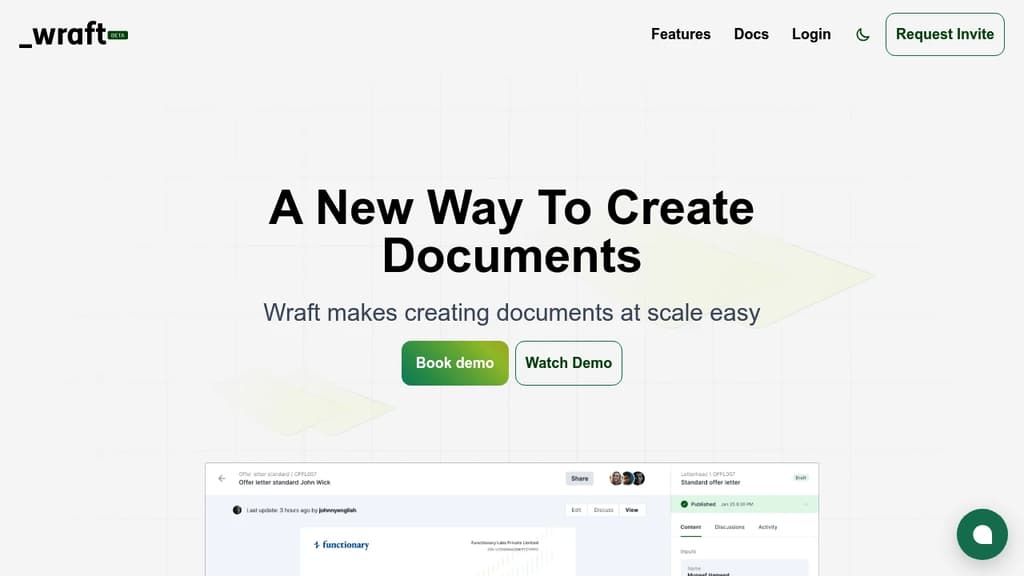Screenshot of Wraft website