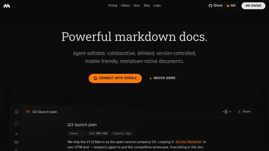 Screenshot of Macro Docs website