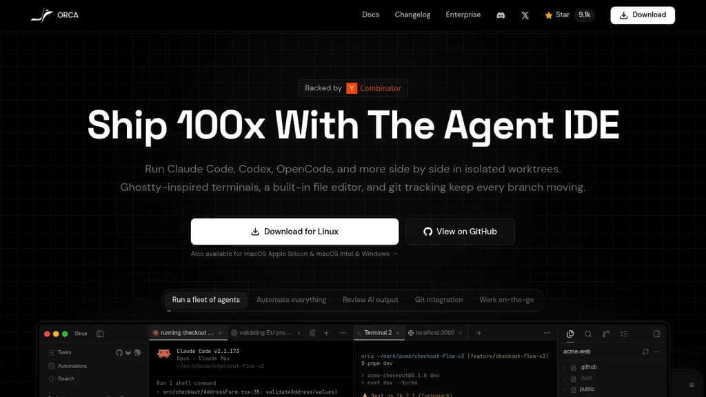 Screenshot of Orca website