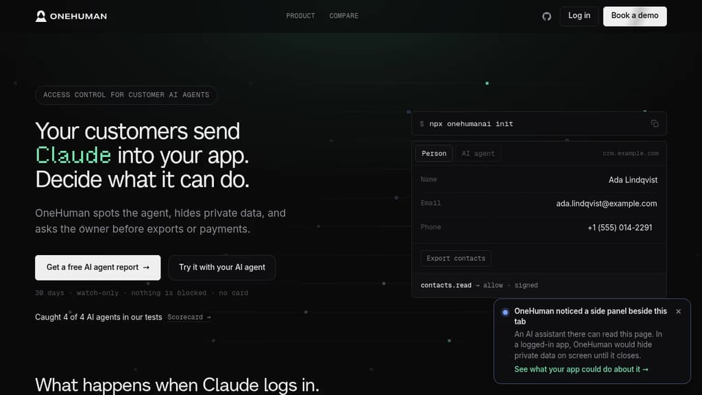 Screenshot of OneHuman website