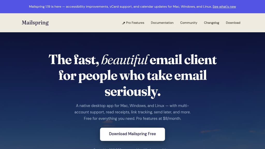 Screenshot of the Mailspring website