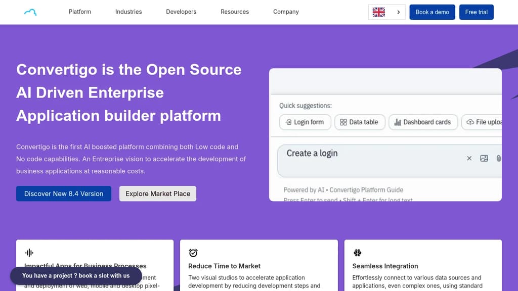 Screenshot of Convertigo website