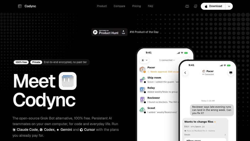 Screenshot of the Codync website