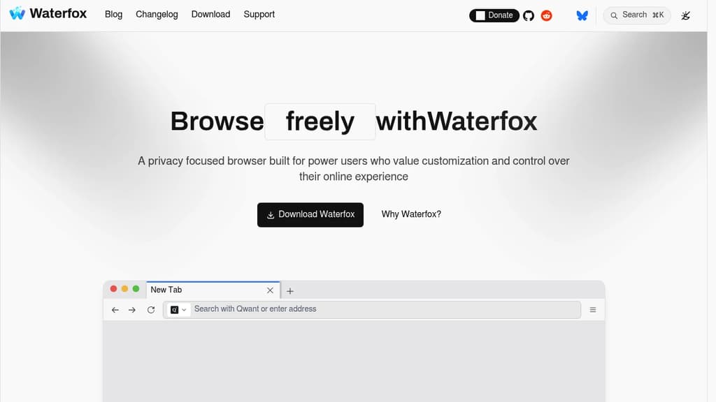 Screenshot of Waterfox