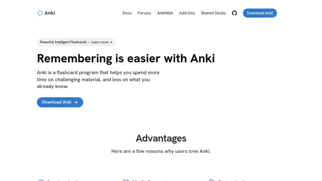 Screenshot of Anki website